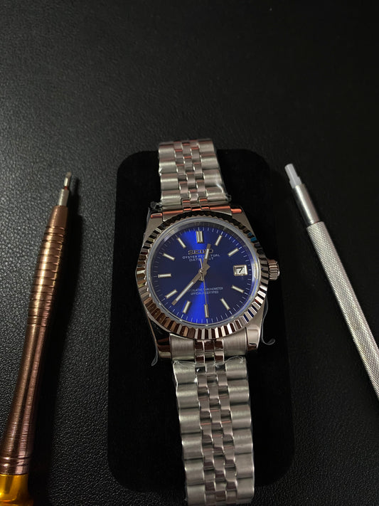 DateJust Blue Navy Sunburst - Custom Seiko NH35 Automatic Watch